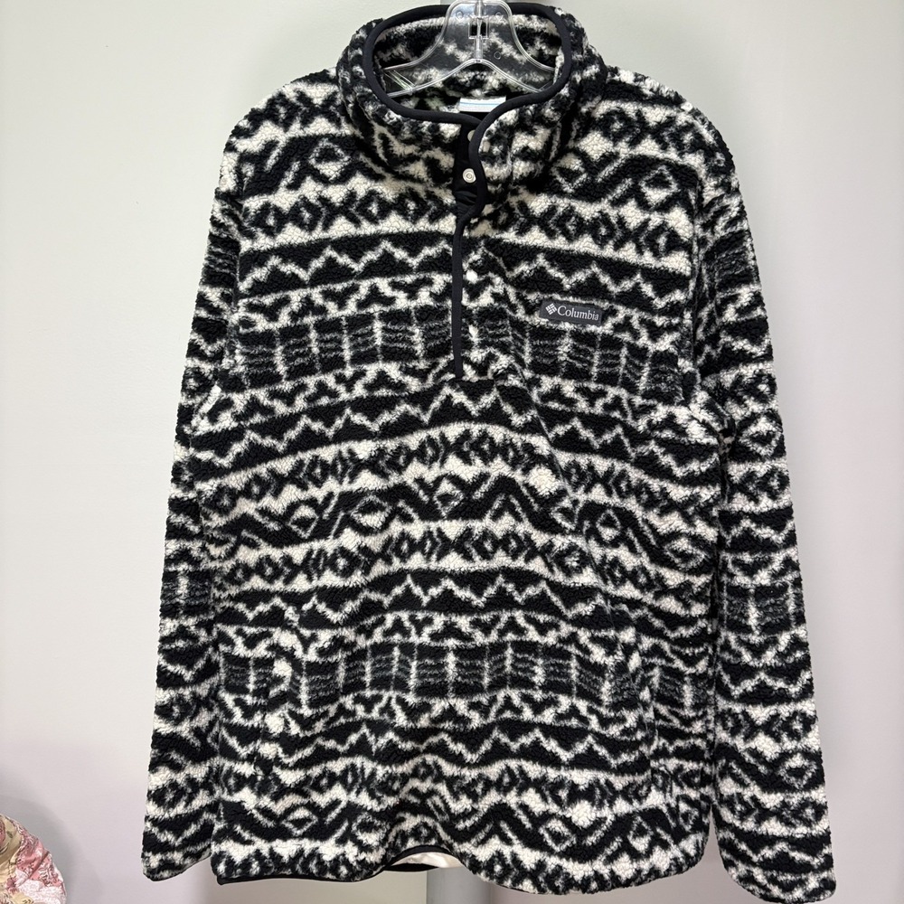 Columbia Mens Fleece Black White Rugged Ridge Pullover Sherpa Jacket Size Large